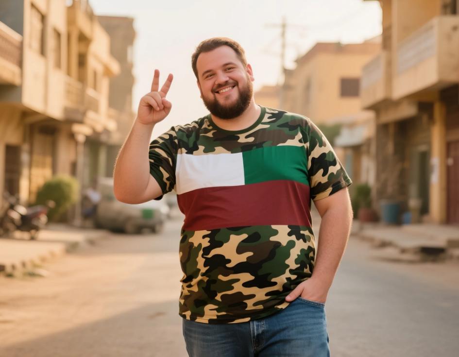 A big man wear camouflage clothing