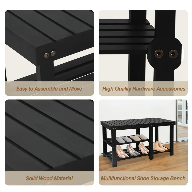 shoe rack bench 3 tier wood shoe bench with boot organizer free standing shoe racks bench storage shoe shelf for entryway hallway bedroom balcony details 2