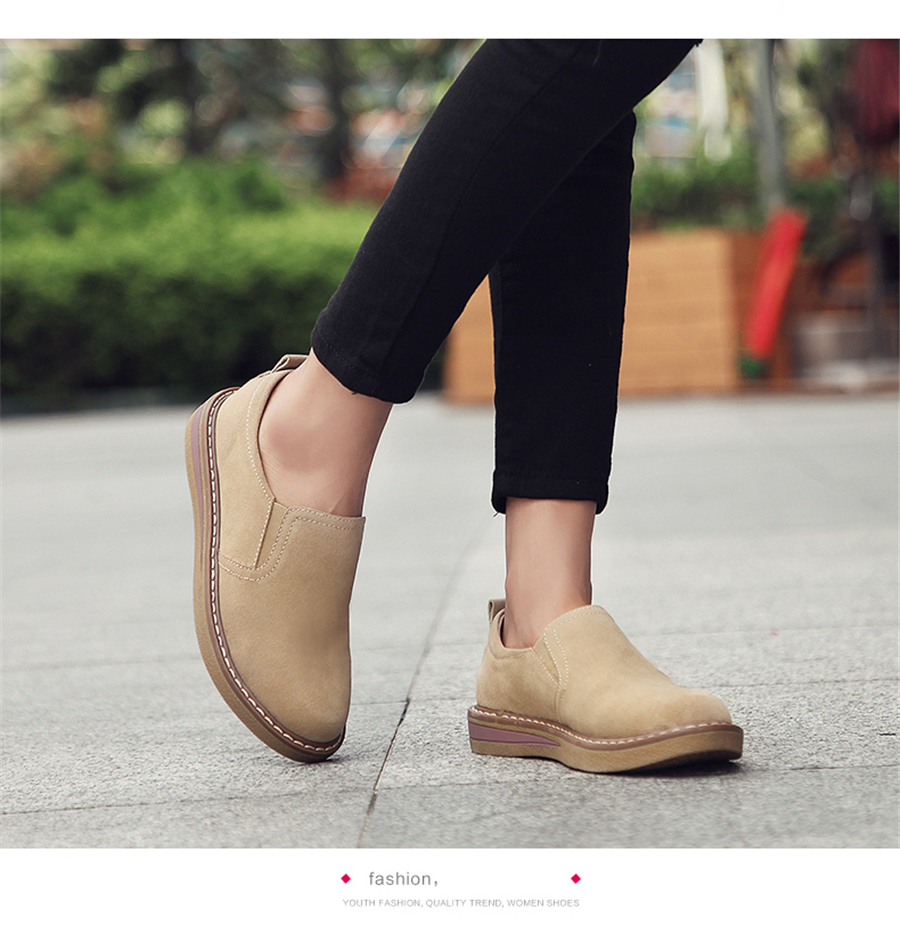 STS BRAND 2019 New Spring Women Flats Sneakers Suede Leather Round Toe Shoes Casual Shoes Women Slip On Flat Loafers Fazz Oxford (7)