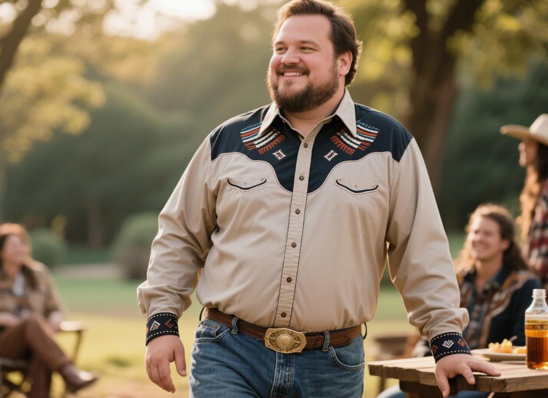A man having a casual party in Western long-sleeve shirts