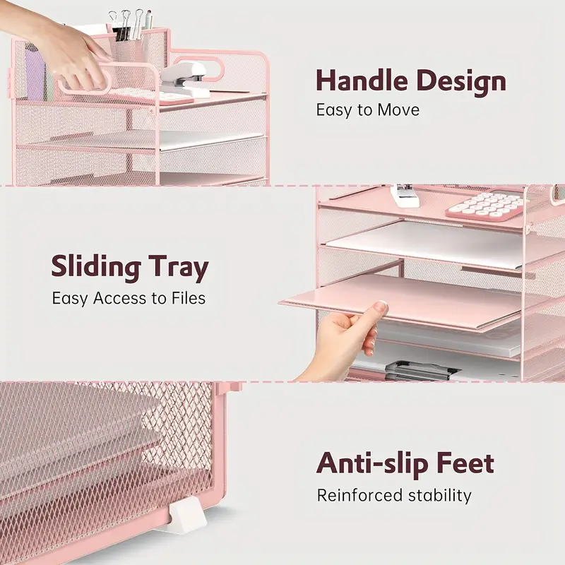 5 tier desk storage rack with handle   pen holders desk organizer with grid paper file sorter office supplies paper tray storage box details 5