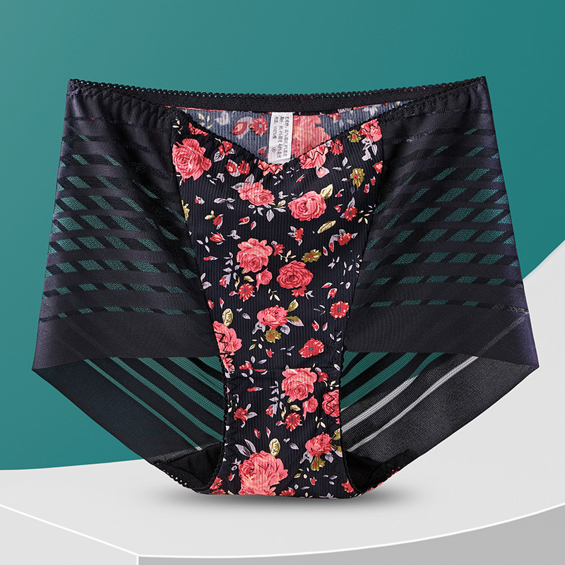 Seamless Printed One-Piece Ice Silk Hollow Lace Briefs