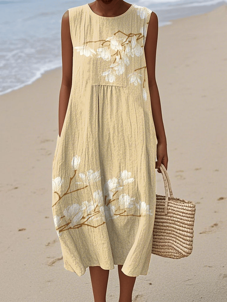 Women's Casual Floral Print Round Neck Sleeveless Dress