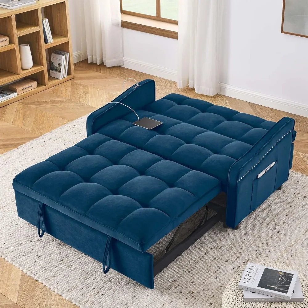 3 in 1 Sleeper Sofa Couch Bed with USB & Type C Port, 52" Small Modern ...