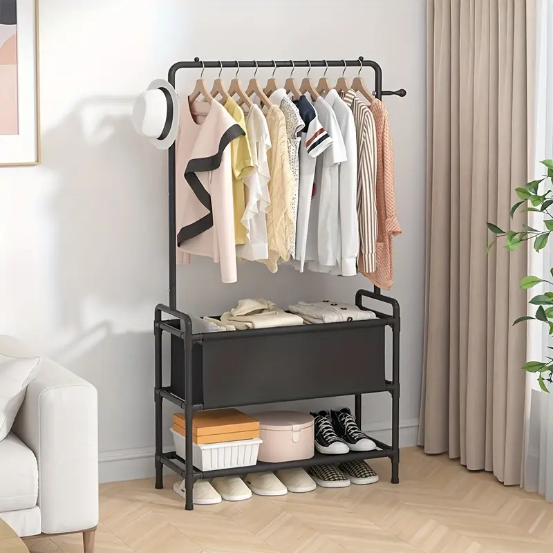 1pc clothing rack with storage bag 3 in 1 garment rack non woven shelves for shoes clothes rack for bedroom hallway entryway details 1