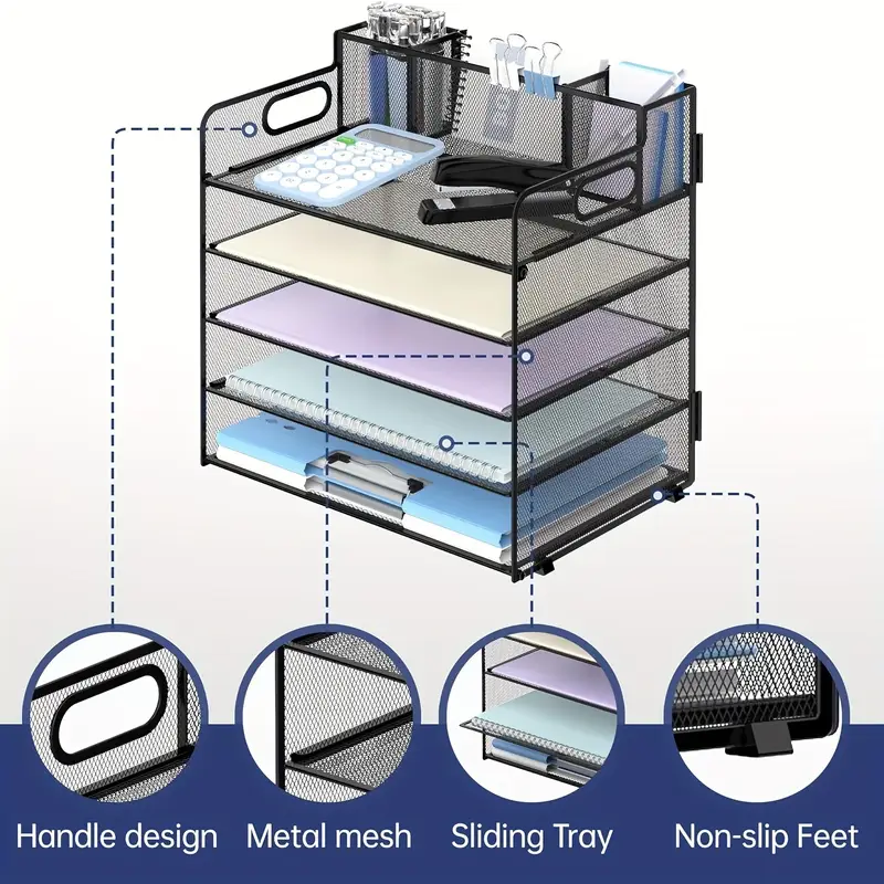 5 tier desk storage rack with handle   pen holders desk organizer with grid paper file sorter office supplies paper tray storage box details 0