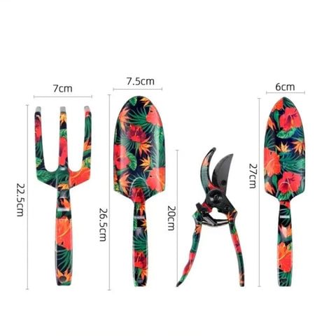 spade 4 piece decorative garden tool set - trowel, pruning shears, cultivator fork gift set